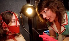 A Hole New World - Elise Graves and KissMeDedlyDoll - Latex Nurse Doll performs invasive sounding treatments on Elise's tiniest hole along with electro treatments on her most sensitive bits!