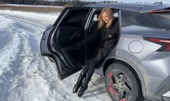 A girl in ballet boots with very high heels walks on ice and snow and her toes feel terrible pain (reissue)