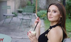 In a cafe with me and a cigarette