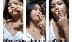 Alice Enjoys when men watching her smoking- CUSTOM - AUDIBLE -SMOKING 2 CORK CIGARETTE