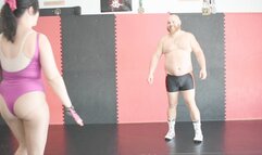 CJ wrestling and defeating Kisa Kicks