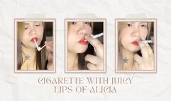 Cigarette with Juicy Lips of Alicia - Audible - Close Up - Smoking White Menthol Cigarette