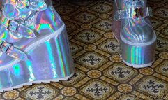 Siilver Platform Goth Boots on Old Linoleum