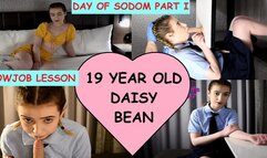 Nervous TEEN newbie Daisy Bean learns to suck cock from a dirty old man DAY OF SODOM PART 1