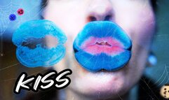 Goth girl kisses with big blue naughty lips