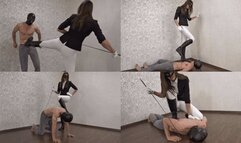 Bad stable boy punished by his riding mistress