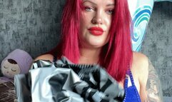 girl in lingerie blowing 2 swimrings