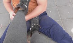 Dirty sneakers soles ball stomping