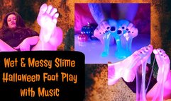 Halloween Wet and messy slime foot play with music