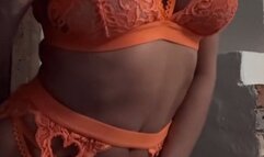Orange lingerie wank