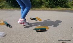 toy car crush in adidas sneakers