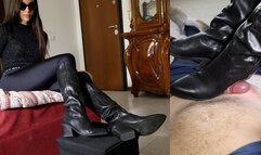Dirty boots domination worship, ball stomping under a beauty young woman