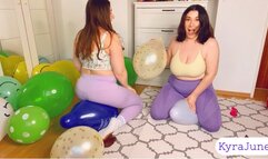 Hot Looner Girls Sit to Pop Balloons in Various Prints and Sizes - Balloon Fetish