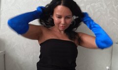 My shiny blue gloves will make you jerk off a