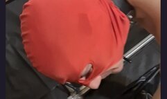 BDSM session with bondage device and spanking, trampling, candle wax, foot fetish, spitting, penis gag, boot fetish, wet and messy