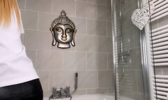 Shiny Swimsuit Pee And Showering With A Happy Ending