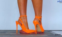 Squeezing His Cock & Balls Under My Tangerine Slingback Heels - Bug Cam - 96BC