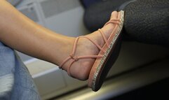 Bratty candid foot fetish girl puts her feet on seat, nice feet and sandals details