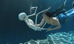 Topless Mermaid Raven Lynette Plays with Skeleton 4K