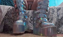 Silver Holographic Goth Boots