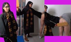 Hogwarts witch bitch eRica summons a man to play with! He gets paddled for not cooperating!