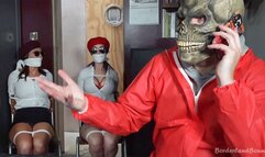 Carmen & Roxxi in: Big-Gag-Humiliated Beret Babes Must Listen While Fastened to Their Seats as the BOGUS Skull Mocks Their Complete Inability to Blab His Secret! (HD)