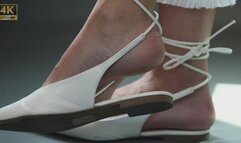 Elegant sandals, candid foot and shoe fetish pose under watch, sexy feet movement