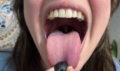 Chewing Blueberries Open Mouth