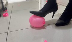 8 Pointy black high heels in pantyhose annihilate balloons