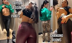 Try on leggings and pants in a changing room, boobs tease, pussy flashing t