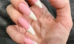 French long nails playing with nipples and handjobs