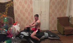 Jason ride and pop big black inflatable whale