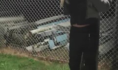 Outside in public at night in leather pants smoking w holder