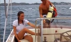 Jacqueline Bisset wet and topless on a boat in The Deep