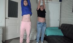 Girls Showing belly when stretching St