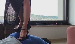 Trampling and caning my slave (Subtitled)