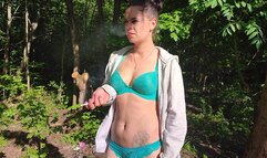 Sex in underwear in the forest