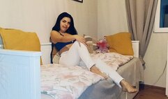 Legs play and Farts in white Jeans