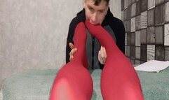 Feet in red pantyhose - the hit of the evening WMV