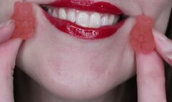 Giantess with Red Lips Destroys and Devours Gummy Bears WMV