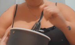 Eating in a cute outfit