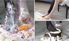 Food Crush - Girl wearing stockings tramples cream cake to mud