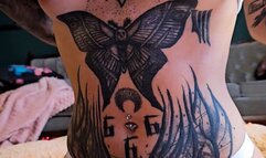 Clumsy tattooed transgirl fucks her own ass and cum