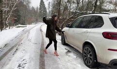 orange Fashion Nova flip flops on ice