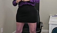 Office Slut enjoying pussy and pantyhosed soles and toes