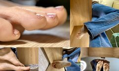 Unaware Giantess is reading a book while a tiny man is watching her under the table