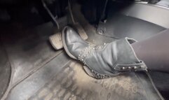 Charmy driving car in leather cowboy boots avi