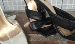 Feet with pronounced arch by trying different high heels and letting them hang down (3)