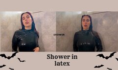 Taking a shower with my latex dress on