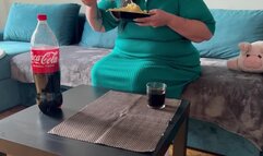 Pasta stuffing in tight dress
